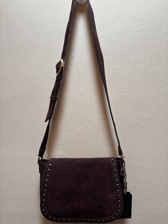 Handbags - Suede Stud-Trim Crossbody Bag - Dark Brown